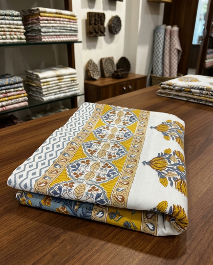 Indigo Sunhera - Block Print Cotton Bedsheet | King Size | 100*108 Inches (8.3 X 9 ft) | 2 Reversible Pillow Covers | Dispatch Time 24 hours |
