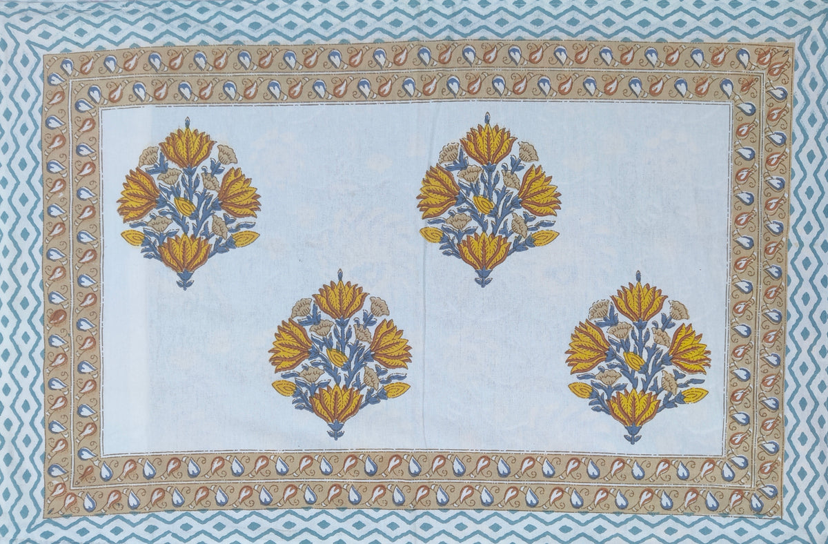Indigo Sunhera - Block Print Cotton Bedsheet | King Size | 100*108 Inches (8.3 X 9 ft) | 2 Reversible Pillow Covers | Dispatch Time 24 hours |