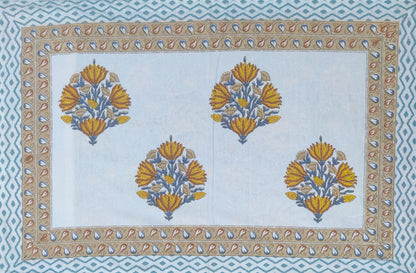 Indigo Sunhera - Block Print Cotton Bedsheet | King Size | 100*108 Inches (8.3 X 9 ft) | 2 Reversible Pillow Covers | Dispatch Time 24 hours |